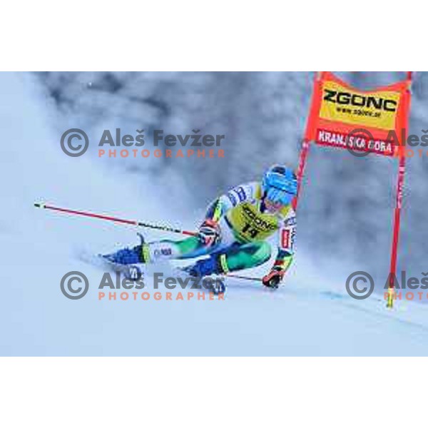 Meta Hrovat (SLO) skiing in the first run of AUDI FIS Ski World Cup Giant Slalom for 58.Golden Fox-Zlata Lisica 2022 in Kranjska gora, Slovenia on January 8, 2022 