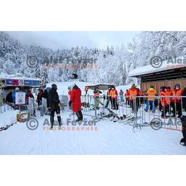 Course inspection before the first run of AUDI FIS Ski World Cup Giant Slalom for 58.Golden Fox-Zlata Lisica 2022 in Kranjska gora, Slovenia on January 8, 2022