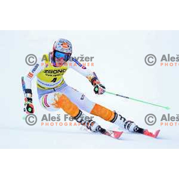 Petra Vlhova (SVK) skiing in the first run of AUDI FIS Ski World Cup Giant Slalom for 58.Golden Fox-Zlata Lisica 2022 in Kranjska gora, Slovenia on January 8, 2022