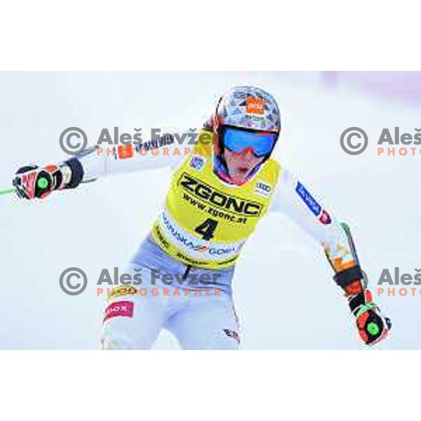 Petra Vlhova (SVK) skiing in the first run of AUDI FIS Ski World Cup Giant Slalom for 58.Golden Fox-Zlata Lisica 2022 in Kranjska gora, Slovenia on January 8, 2022