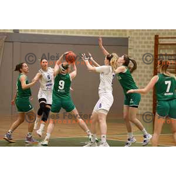 in action during 1.SKL Women basketball match between Triglav and Akson Ilirija in Kranj, Slovenia on January 8, 2022