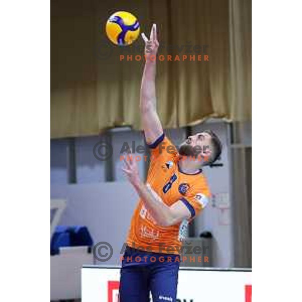Nemanja Masulovic in action during eight-final of CEV Cup between ACH Volley (SLO) and Steaua Bucuresti (ROM) in Tivoli hall, Ljubljana on January 12, 2022