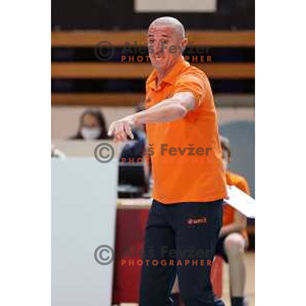Head coach Mladen Kasic in action during eight-final of CEV Cup between ACH Volley (SLO) and Steaua Bucuresti (ROM) in Tivoli hall, Ljubljana on January 12, 2022