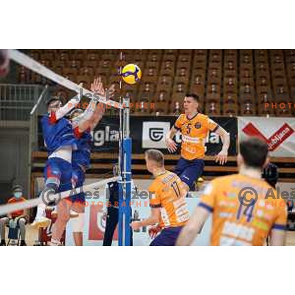 Alen Sket in action during eight-final of CEV Cup between ACH Volley (SLO) and Steaua Bucuresti (ROM) in Tivoli hall, Ljubljana on January 12, 2022