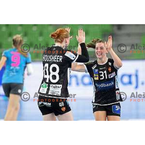 Mie Hojlund in action during EHF Champions League Women 2021-2022 handball match between Krim Mercator (SLO) and Odense (DEN) in Ljubljana, Slovenia on January 16, 2022