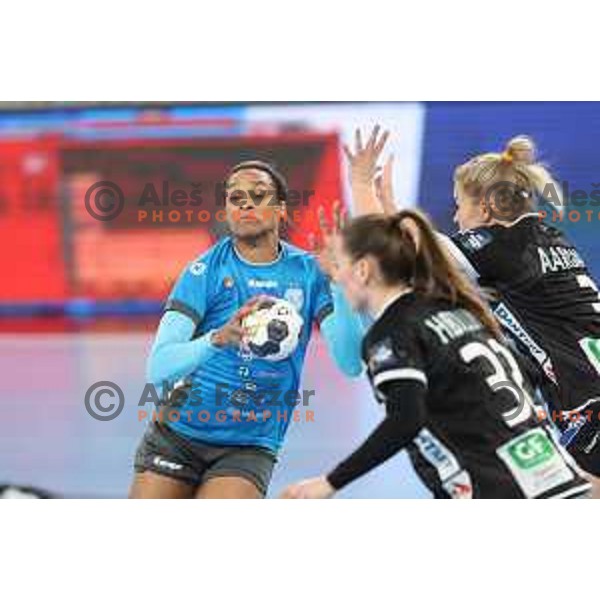 Allison Pineau in action during EHF Champions League Women 2021-2022 handball match between Krim Mercator (SLO) and Odense (DEN) in Ljubljana, Slovenia on January 16, 2022