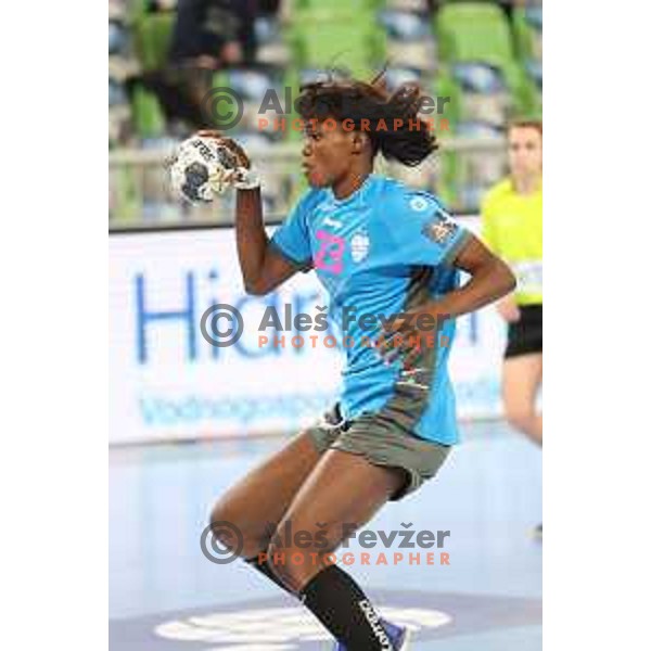 Betchaidelle Ngombele in action during EHF Champions League Women 2021-2022 handball match between Krim Mercator (SLO) and Odense (DEN) in Ljubljana, Slovenia on January 16, 2022