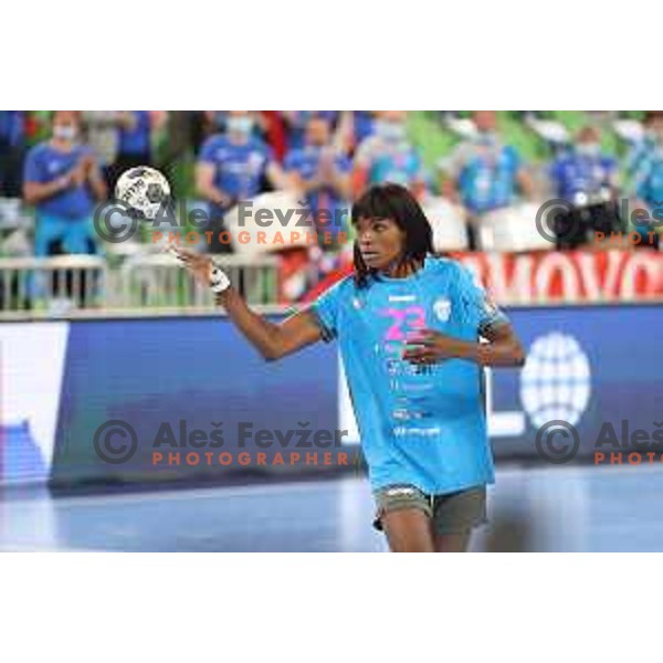 Betchaidelle Ngombele in action during EHF Champions League Women 2021-2022 handball match between Krim Mercator (SLO) and Odense (DEN) in Ljubljana, Slovenia on January 16, 2022