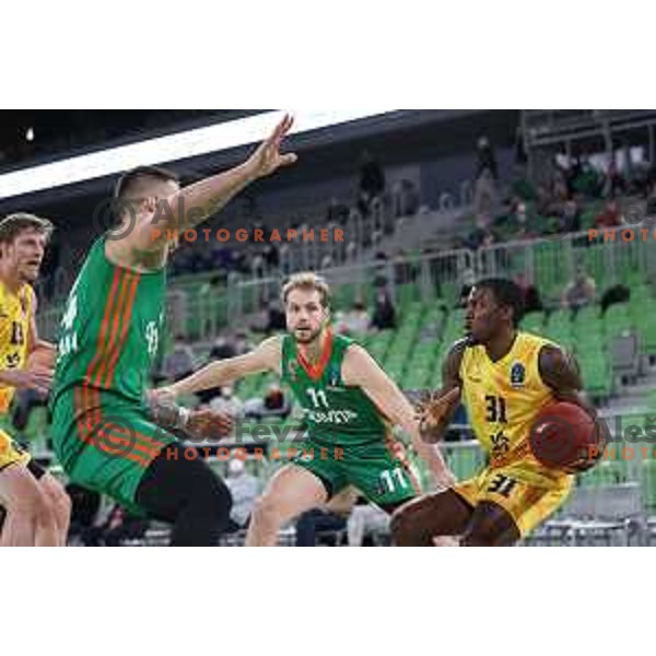 Jaka Blazic and Dylan Ennis in action during 7days EuroCup regular season basketball match between Cedevita Olimpija and Gran Canaria in Stozice, Arena, Ljubljana, Slovenia on January 19, 2022