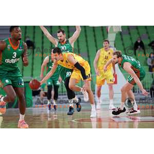 Zoran Dragic and Nicolas Brussino in action during 7days EuroCup regular season basketball match between Cedevita Olimpija and Gran Canaria in Stozice, Arena, Ljubljana, Slovenia on January 19, 2022