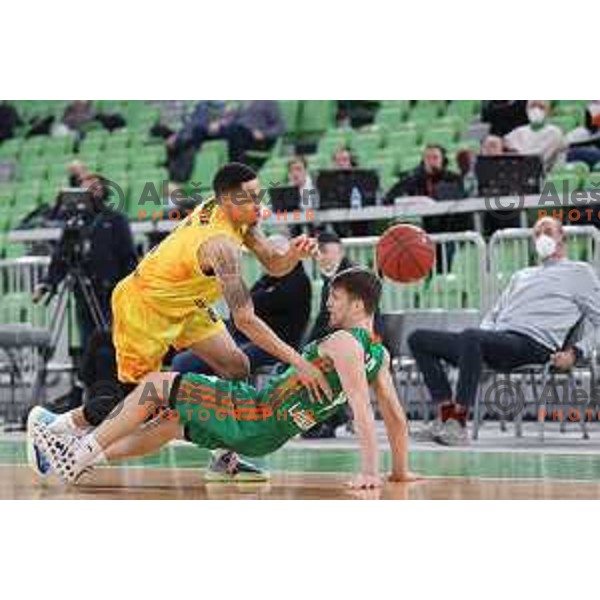 AJ Slaughter and Dan Duscak in action during 7days EuroCup regular season basketball match between Cedevita Olimpija and Gran Canaria in Stozice, Arena, Ljubljana, Slovenia on January 19, 2022