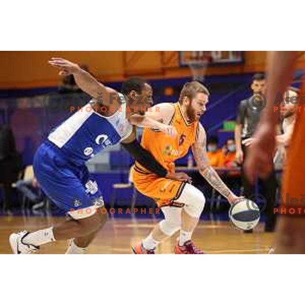 Jonathan Holmes and Miroslav Pasaljic in action during Nova KBM league match between Helios Suns and Sentjur in Domzale, Slovenia on January 19, 2022