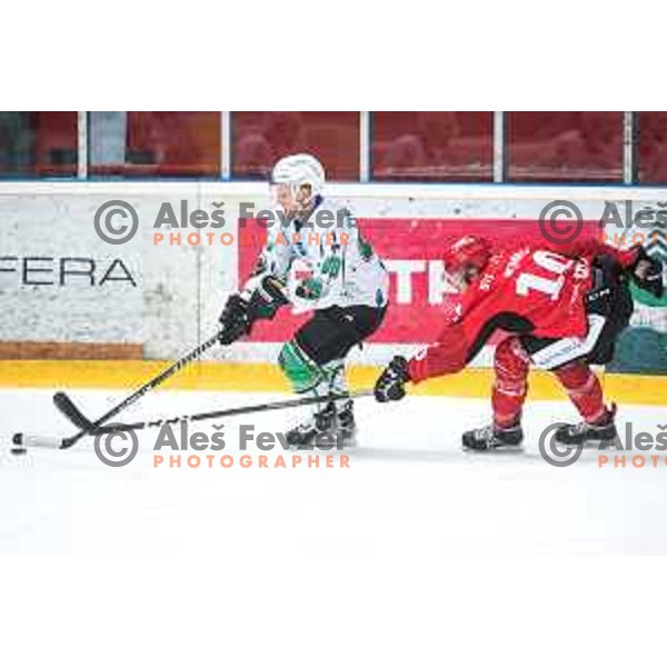 Blaz Tomazevic in action during semi-final of Slovenian ice-hockey league match between HDD Sij Acroni Jesenice and SZ Olimpija at Jesenice, Slovenia on January 25, 2021