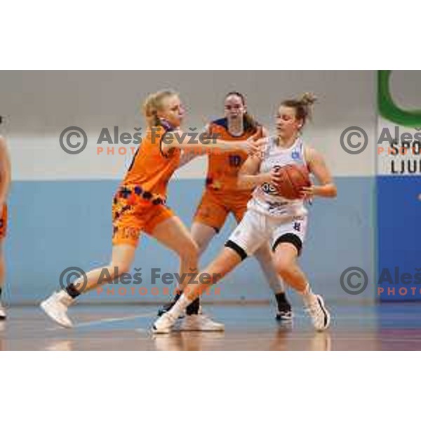 Ema Lapajne and Manca Vesel in action during 1.SKL women basketball match between Derby Jezica and Tosama Ledita, Slovenia on January 25, 2022 