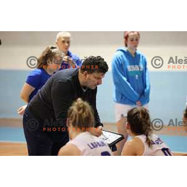 Head coach Predrag Milovic during 1.SKL women basketball match between Derby Jezica and Tosama Ledita, Slovenia on January 25, 2022