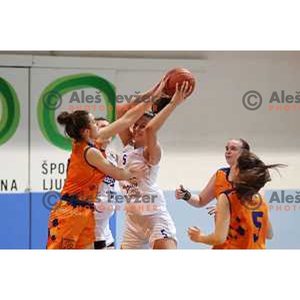 action during 1.SKL women basketball match between Derby Jezica and Tosama Ledita, Slovenia on January 25, 2022