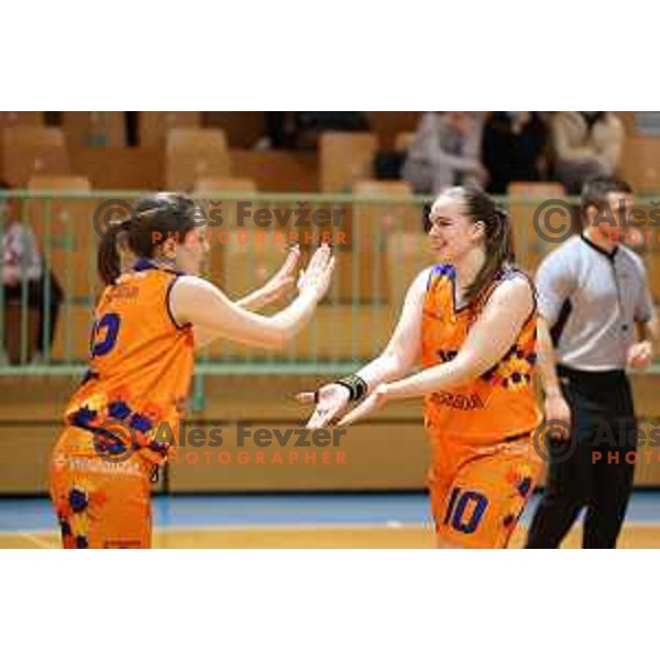 Ursa Zibert and Lejla Pamic in action during 1.SKL women basketball match between Derby Jezica and Tosama Ledita, Slovenia on January 25, 2022