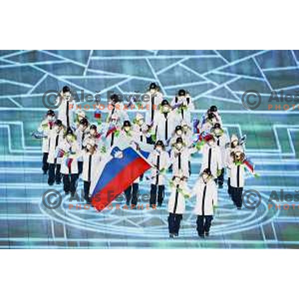 Ilka Stuhec, Rok Marguc and Team Slovenia at Opening Ceremony of Beijing 2022 Winter Olympic Games, China on February 4, 2022 