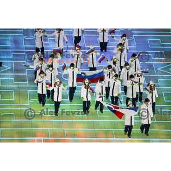 Ilka Stuhec, Rok Marguc and Team Slovenia at Opening Ceremony of Beijing 2022 Winter Olympic Games, China on February 4, 2022 