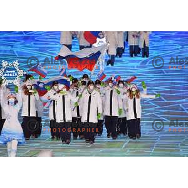 Ilka Stuhec,Rok Marguc and Team Slovenia at Opening Ceremony of Beijing 2022 Winter Olympic Games, China on February 4, 2022
