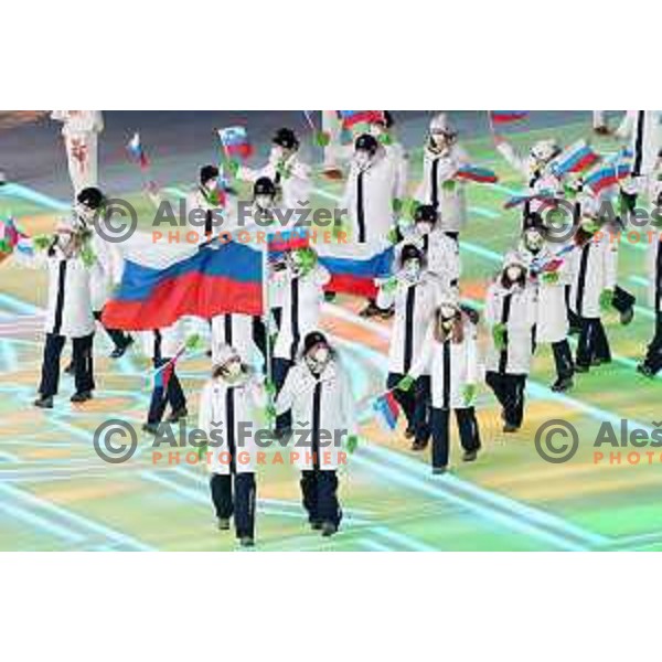Ilka Stuhec,Rok Marguc and Team Slovenia at Opening Ceremony of Beijing 2022 Winter Olympic Games, China on February 4, 2022