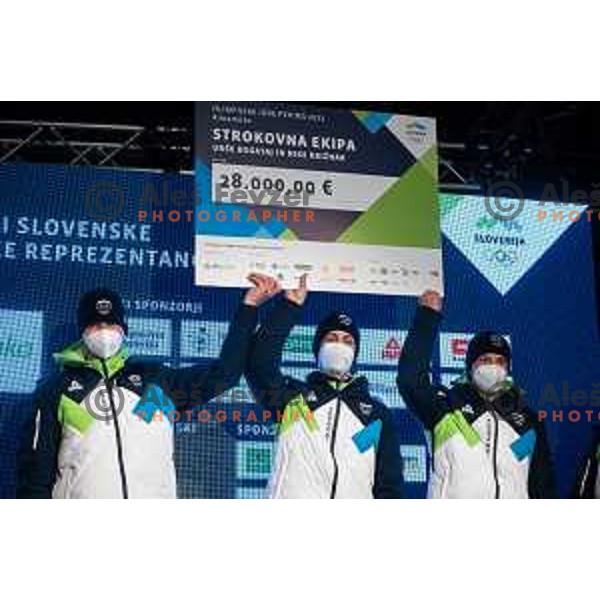 at Olympic medalists reception held by Olympic Committee of Slovenia in Kranjska Gora, Slovenia on February 12, 2022