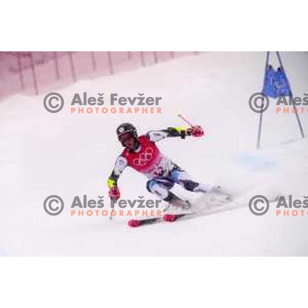 Zan Kranjec (SLO) skiing in the first run of Men\'s Giant slalom in Yanging National Alpine Centre, Beijing 2022 Winter Olympic Games, China on February 13, 2022