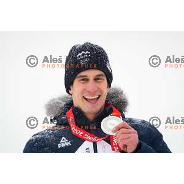 Zan Kranjec (SLO), Olympic silver medalist in Men\'s Giant slalom in Yanging National Alpine Centre, Beijing 2022 Winter Olympic Games, China on February 13, 2022