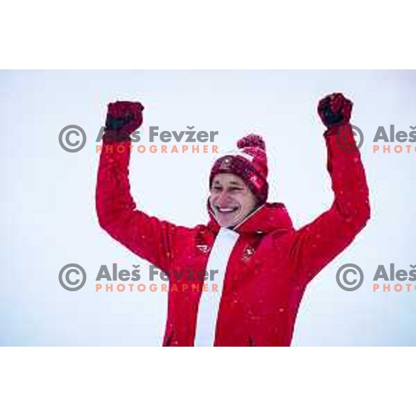 Marco Odermatt (SUI), Olympic gold medalist in Men\'s Giant slalom in Yanging National Alpine Centre, Beijing 2022 Winter Olympic Games, China on February 13, 2022
