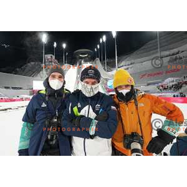 Anze Malovrh, Ales Fevzer and Matej Druznik the only three accredited photographers from Slovenia at Ski Jumping Men’s Team Competition in Zhangjiakou venue of Beijing 2022 Winter Olympic Games, China on February 14, 2022