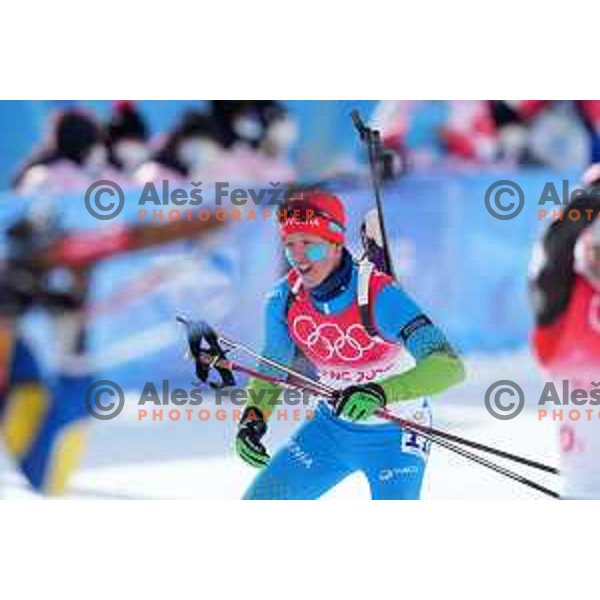 Miha Dovzan of Slovenia competes in Men’s Biathlon Team relay 4x7.5 km in Zhangjiakou venue of Beijing 2022 Winter Olympic Games, China on February 15, 2022 