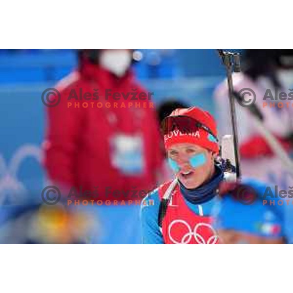 Miha Dovzan of Slovenia competes in Men’s Biathlon Team relay 4x7.5 km in Zhangjiakou venue of Beijing 2022 Winter Olympic Games, China on February 15, 2022 
