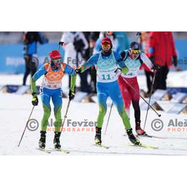 Lovro Planko and Jakov Fak of Slovenia competes in Men’s Biathlon Team relay 4x7.5 km in Zhangjiakou venue of Beijing 2022 Winter Olympic Games, China on February 15, 2022 