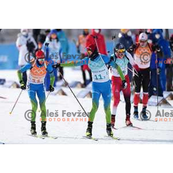 Lovro Planko and Jakov Fak of Slovenia competes in Men’s Biathlon Team relay 4x7.5 km in Zhangjiakou venue of Beijing 2022 Winter Olympic Games, China on February 15, 2022 