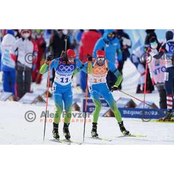 Rok Trsan and Lovro Planko of Slovenia compete in Men’s Biathlon Team relay 4x7.5 km in Zhangjiakou venue of Beijing 2022 Winter Olympic Games, China on February 15, 2022 