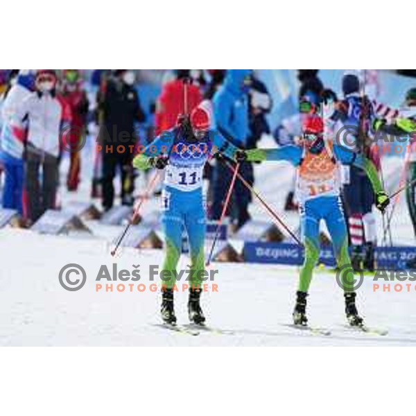 Rok Trsan and Lovro Planko of Slovenia compete in Men’s Biathlon Team relay 4x7.5 km in Zhangjiakou venue of Beijing 2022 Winter Olympic Games, China on February 15, 2022 