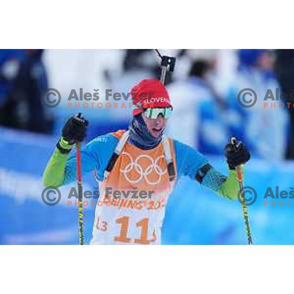 Lovro Planko of Slovenia competes in Men’s Biathlon Team relay 4x7.5 km in Zhangjiakou venue of Beijing 2022 Winter Olympic Games, China on February 15, 2022 