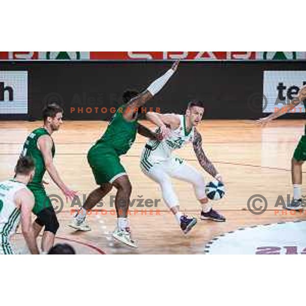 Hasahn French and Alen Omic in action during semi-final of Spar Cup basketball match between Cedevita Olimpija and Krka in Kodeljevo Hall, Ljubljana, Slovenia on February 17, 2022