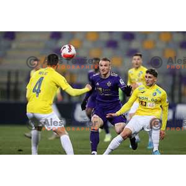 Djordje Ivanovic and Zan Trontelj in action during Prva Liga Telemach 2021-2022 football match between Maribor and Bravo in Maribor, Slovenia on March 6, 2022