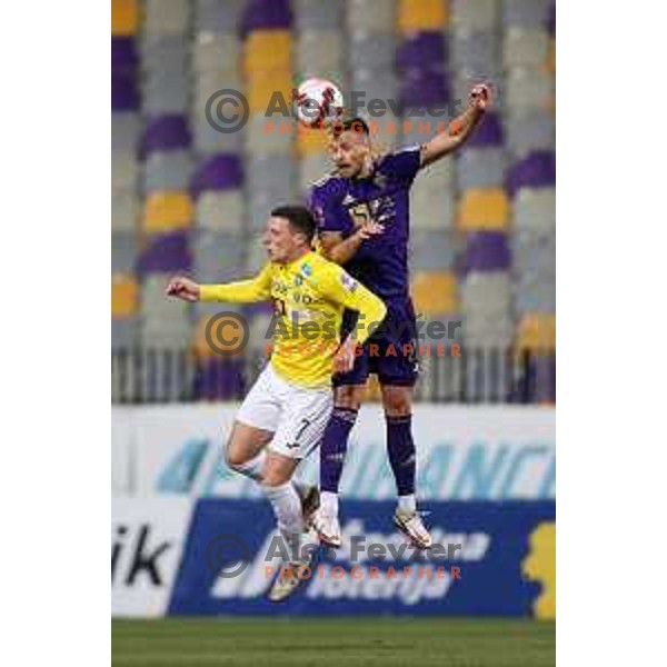 Loren Maruzin and Max Watson in action during Prva Liga Telemach 2021-2022 football match between Maribor and Bravo in Maribor , Slovenia on March 6, 2022