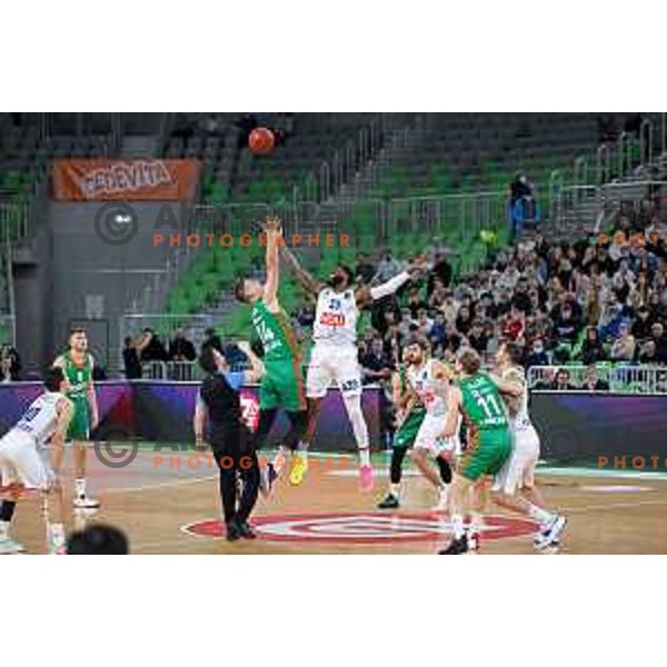Alen Omic and Willie Reed in action during 7days EuroCup regular season basketball match between Cedevita Olimpija and Buducnost Voli in Stozice, Arena, Ljubljana, Slovenia on March 8, 2022