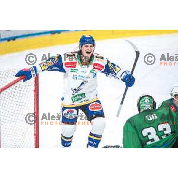 Karlsson in action during quarter-final of IceHL between SZ Olimpija and VSV in Ljubljana, Slovenia on March 11, 2022