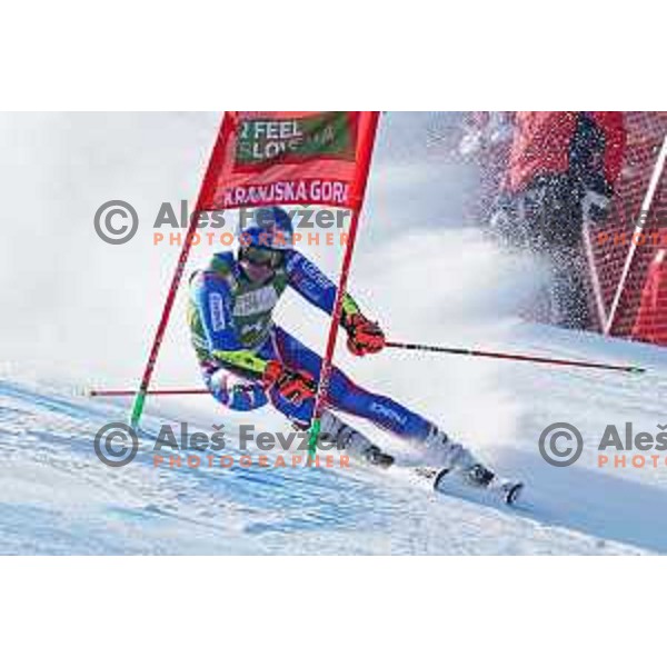 Alexis Pinturault (FRA) skiing in the first run of AUDI FIS Ski World Cup Giant Slalom for 61.Vitranc Cup in Kranjska gora, Slovenia on March 12, 2022