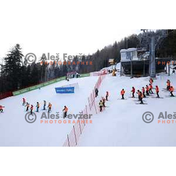 Skiing in the first run of AUDI FIS Ski World Cup Giant Slalom for 61.Vitranc Cup in Kranjska gora, Slovenia on March 12, 2022