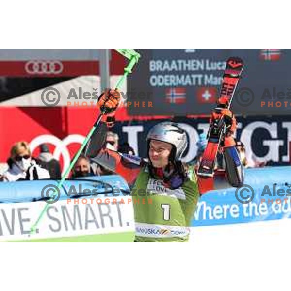 Henrik Kristoffersen (NOR), winner of AUDI FIS Ski World Cup Giant Slalom for 61.Vitranc Cup in Kranjska gora, Slovenia on March 12, 2022