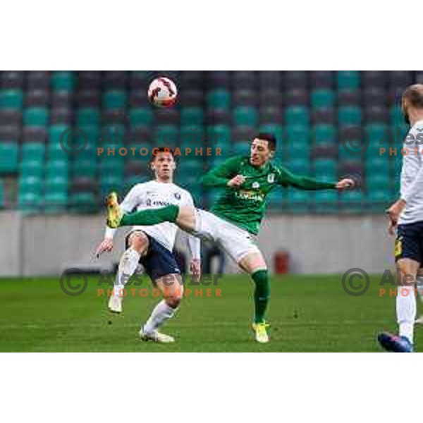 In action during Prva Liga Telemach football match between Olimpija and Celje in SRC Stozice, Ljubljana, Slovenia on March 14, 2022