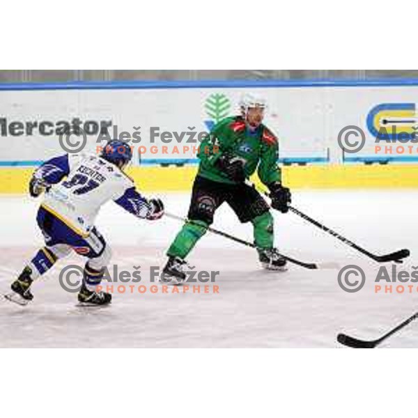 Ales Music of SZ Olimpija in action during IceHL quarter-final match between SZ Olimpija and VSV in Ljubljana, Slovenia on March 15, 2022