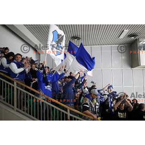 Fans of VSV during IceHL quarter-final match between SZ Olimpija and VSV in Ljubljana, Slovenia on March 15, 2022