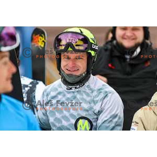 Tim Mastnak (SLO) competes at FIS Snowboard World Cup Parallel Giant Slalom at Rogla Ski resort, Slovenia on March 16, 2022