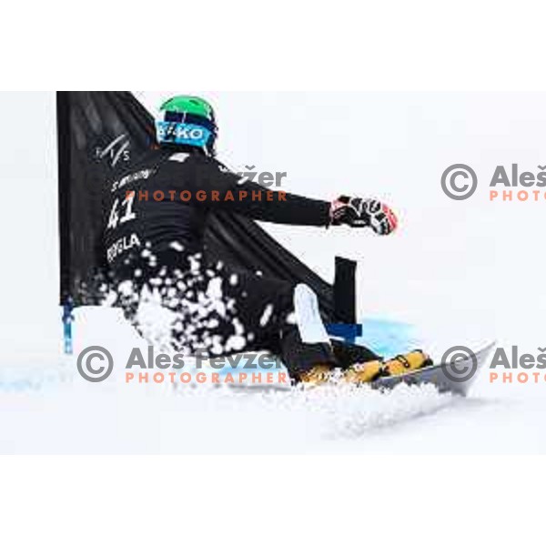 Rok Marguc (SLO) competes at FIS Snowboard World Cup Parallel Giant Slalom at Rogla Ski resort, Slovenia on March 16, 2022